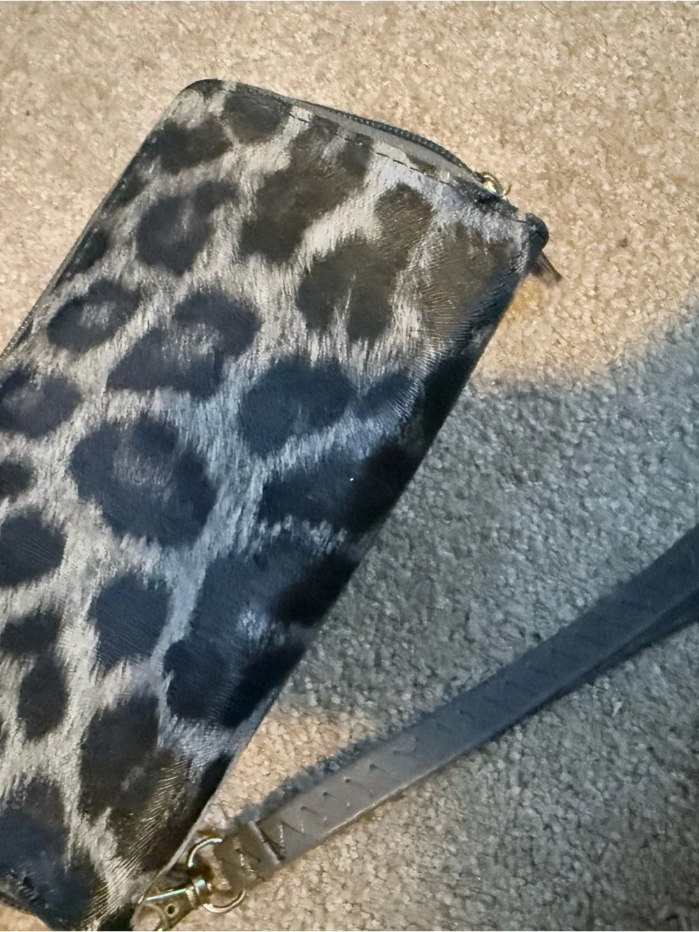 Leopard Print Zip Wristlet Clutch in Black and Gray